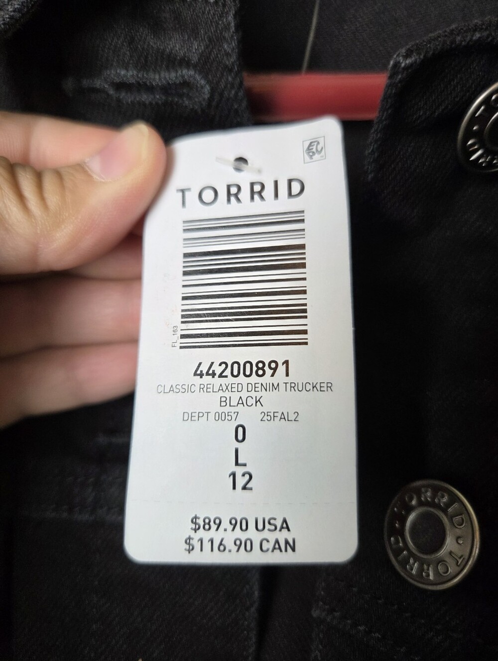 NWT - Torrid Black Denim Jacket Size 12 - Picture 5 of 7